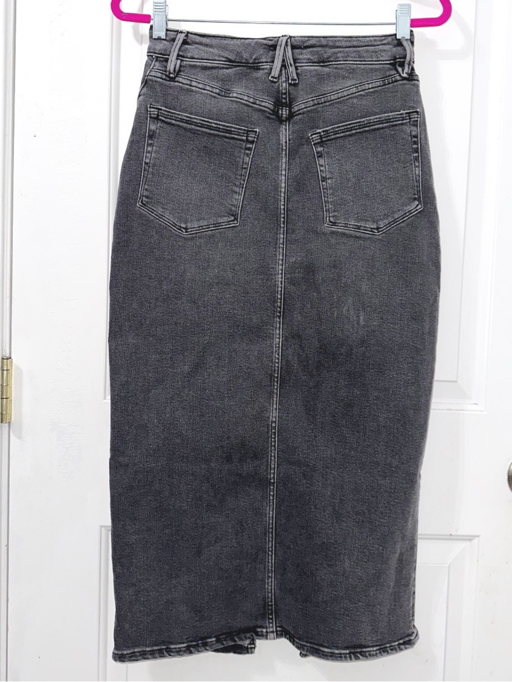 Good American Black Denim Front Slit Midi Denim Skirt, size 8/29 - Picture 3 of 5